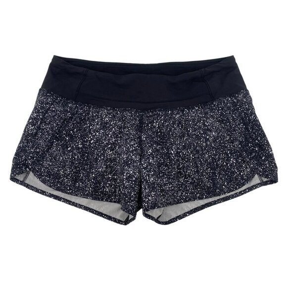 Lululemon Size 8 Speed Short Mini Splatter White Black Lined Running - Picture 1 of 11
